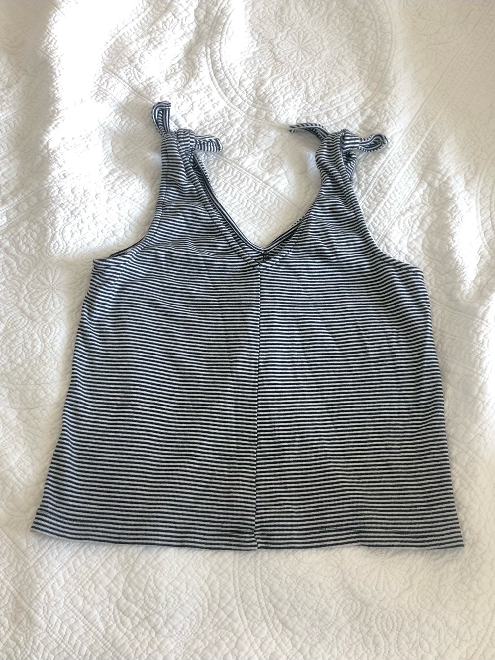 Striped Tie-Shoulder V-Neck Tank Top - Organic Cotton